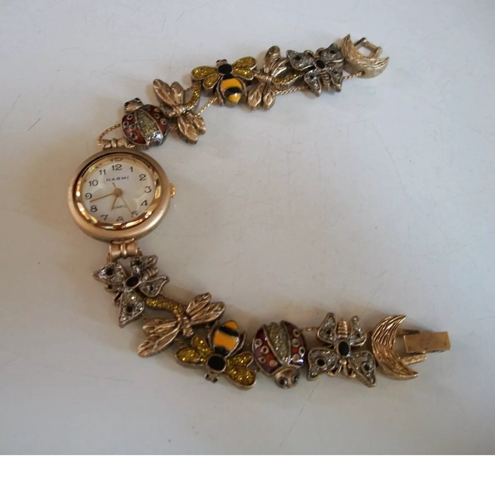 Women's Number Dial Ladybug, Butterfly, Bee Gold Finish Fashion Party Watch